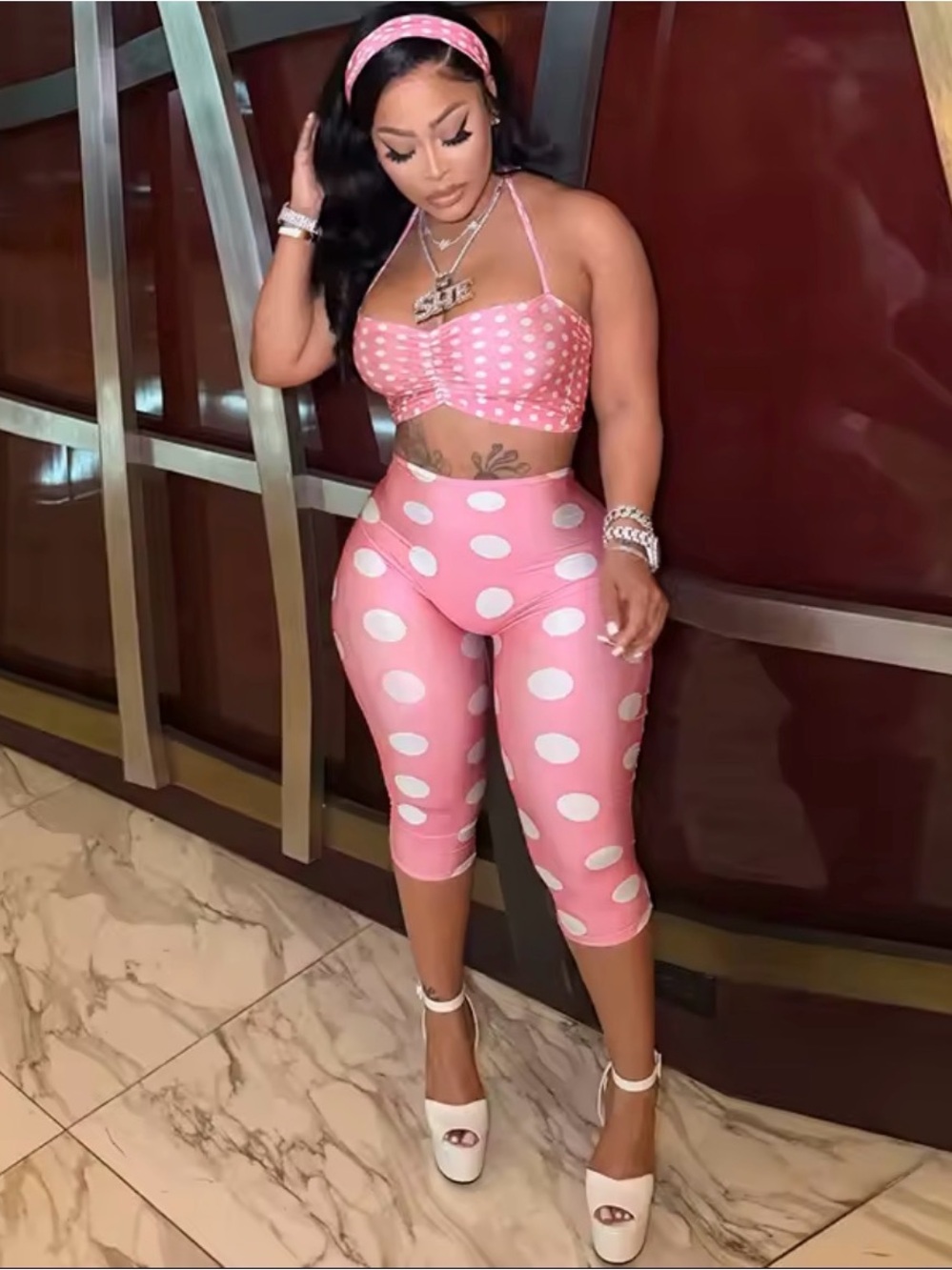 High-Waist Pink Polka Dot Capris